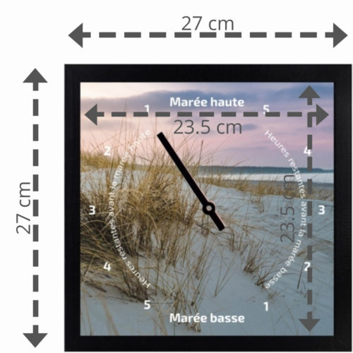 Tide-Tac - horloge des marées personnalisée et imprimée - dimensions